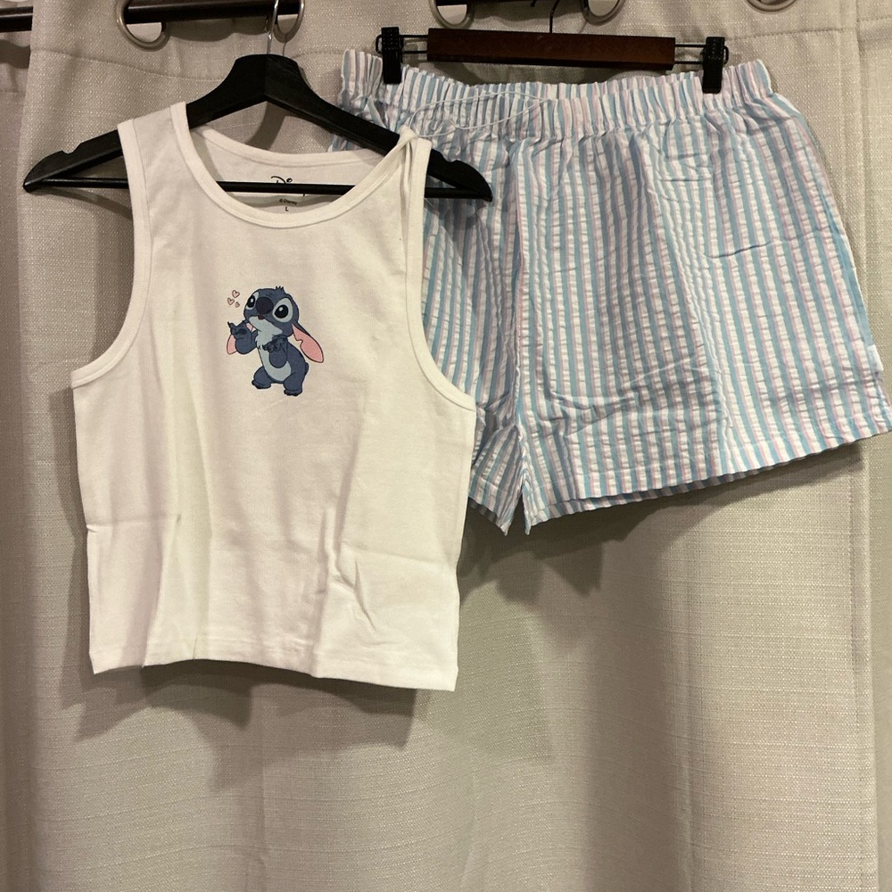 Disney White and Blue Stitch Pajama Set